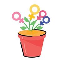 Plant with gender signs, concept of women growth sticker vector