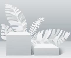 2 mockup podiums with leaves for product presentation on white color background vector