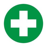 First aid sign and white cross in green background icon vector for graphic design, logo, website, social media, mobile app, UI illustration