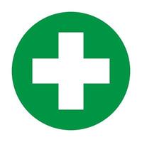 First aid sign and white cross in green background icon vector for graphic design, logo, website, social media, mobile app, UI illustration