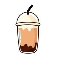 Hand Drawn Ice Coffee Cappuccino Icon Clipart in Animated Cartoon Vector Illustration on White Background