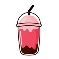 Strawberry Ice Milk Shake Animated Cartoon Vector Illustration on White Background