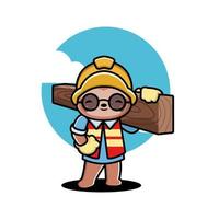 Cute sloth construction worker cartoon vector