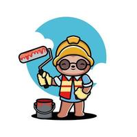 Cute sloth construction worker cartoon vector