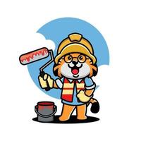 Cute tiger construction worker cartoon vector