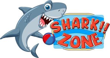 icono de zona de tiburón con personaje de dibujos animados de tiburón