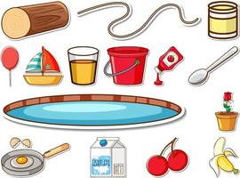 Sticker set of mixed daily objects vector