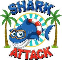 Shark attack icon with cute shark cartoon character vector