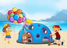 Beach playground with happy children vector