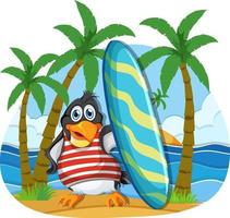 Cute penguin cartoon character on summer holiday vector