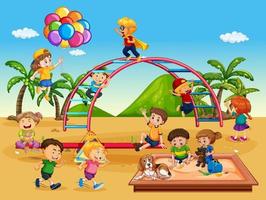 Beach playground with happy children vector