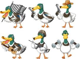 Set of duckling doing different activities vector