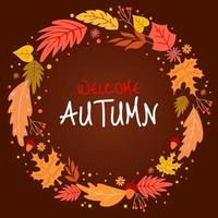 Welcome autmun with falling leaf frame vector