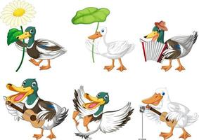 conjunto de patitos haciendo diferentes actividades vector