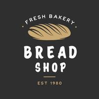 Vintage style bakery shop label, badge, emblem, logo. Monochrome vector graphic art with engraved design element of bread. Collection of linear graphic on black background.