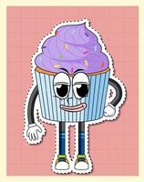 lindo personaje de dibujos animados de cupcake en el fondo de la cuadrícula vector