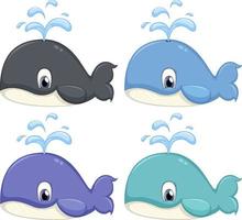 Set of different cute whale cartoon characters vector