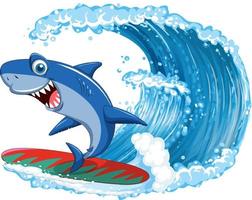 Cute shark cartoon character surfing vector