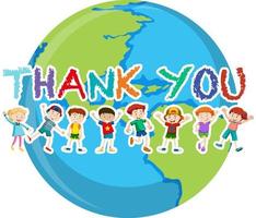 Children with thank you word vector