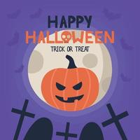 Halloween postcard with pumpkin and moon vector