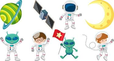 Set of space cartoon characters and objects vector