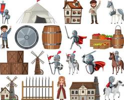 Medieval cartoon characters and objects vector