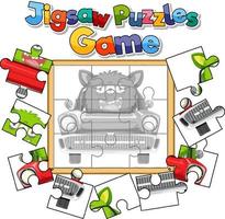Monster photo jigsaw puzzle game template vector