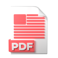 PDF File Type 3D rendering on transparent background. Ui UX icon design web and app trend png