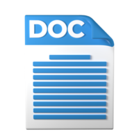 DOC File Type 3D rendering on transparent background. Ui UX icon design web and app trend png