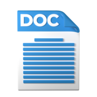 doc fil typ 3d tolkning på transparent bakgrund. ui ux ikon design webb och app trend png