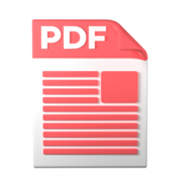 PDF File Type 3D rendering on transparent background. Ui UX icon design web and app trend png