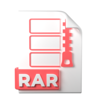 RAR File Type 3D rendering on transparent background. Ui UX icon design web and app trend png