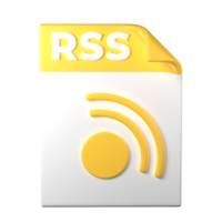 RSS File Type 3D rendering on transparent background. Ui UX icon design web and app trend png