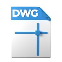 DWG File Type 3D rendering on transparent background. Ui UX icon design web and app trend png