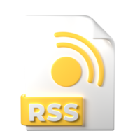 RSS File Type 3D rendering on transparent background. Ui UX icon design web and app trend png