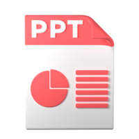 PPT File Type 3D rendering on transparent background. Ui UX icon design web and app trend png