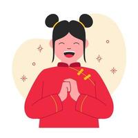 Woman or girl wear chinese tradition clothes for chinese new year festival vector