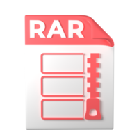 RAR File Type 3D rendering on transparent background. Ui UX icon design web and app trend png