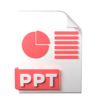 PPT File Type 3D rendering on transparent background. Ui UX icon design web and app trend png