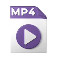 MP4 File Type 3D rendering on transparent background. Ui UX icon design web and app trend png