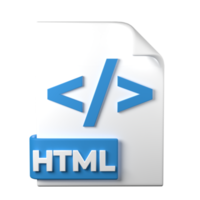 HTML File Type 3D rendering on transparent background. Ui UX icon design web and app trend png