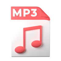 MP3 File Type 3D rendering on transparent background. Ui UX icon design web and app trend png