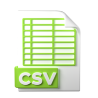 CSV File Type 3D rendering on transparent background. Ui UX icon design web and app trend png