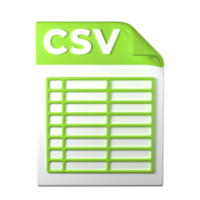 CSV File Type 3D rendering on transparent background. Ui UX icon design web and app trend png