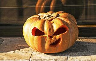 cosecha calabaza para Víspera de Todos los Santos. positivo emoción concepto foto