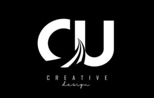 White letters CU c u logo with leading lines and road concept design. Letters with geometric design. vector