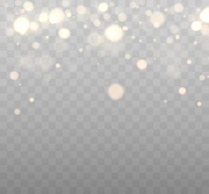 Golden bokeh lights with glowing particles isolated.