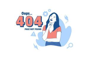 Illustrations emotional woman for Oops 404 error design concept landing page vector