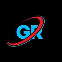 GR G R letter logo design. Initial letter GR linked circle uppercase monogram logo red and blue. GR logo, G R design. gr, g r vector