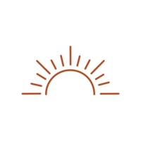 Sunset logo in boho vintage style, illustration of sun in line art outline design png